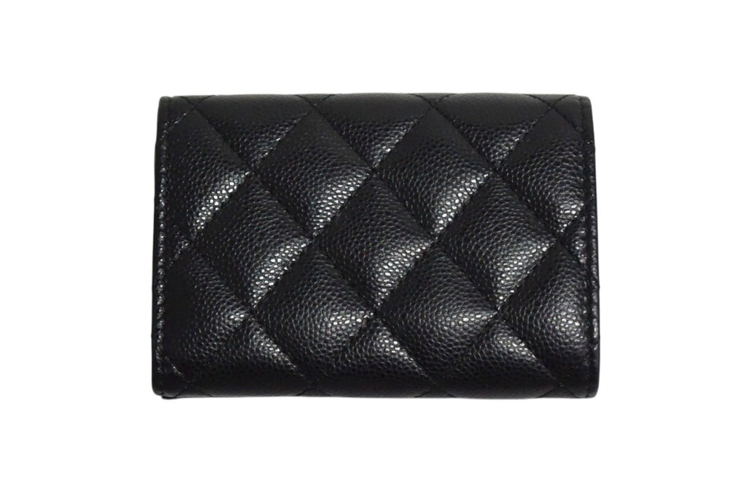 極美品 CHANEL シャネル クラシック スモール フラップ ウォレット マトラッセ IC キャビアスキン グリーン ゴールド金具 中古 4b000931
