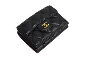 極美品 CHANEL シャネル クラシック スモール フラップ ウォレット マトラッセ IC キャビアスキン グリーン ゴールド金具 中古 4b000931