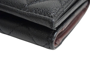 極美品 CHANEL シャネル クラシック スモール フラップ ウォレット マトラッセ IC キャビアスキン グリーン ゴールド金具 中古 4b000931