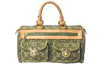 極美品 LOUIS VUITTON ルイヴィトン ネオスピーディ ハンドバッグ M95215 モノグラムデニム カーキ ゴールド金具 中古 4b000966