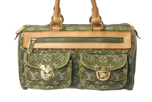 極美品 LOUIS VUITTON ルイヴィトン ネオスピーディ ハンドバッグ M95215 モノグラムデニム カーキ ゴールド金具 中古 4b000966