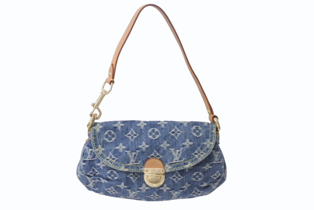 LOUIS VUITTON ルイヴィトン ミニプリーティ ハンドバッグ M95050 モノグラムデニム レザー ブルー 美品 中古 4b000967