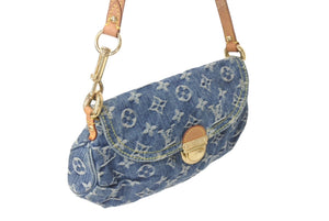LOUIS VUITTON ルイヴィトン ミニプリーティ ハンドバッグ M95050 モノグラムデニム レザー ブルー 美品 中古 4b000967