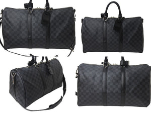 極美品 LOUISVUITTON ルイヴィトン キーポルバンドリエール45 ボストンバッグ N41418 ダミエグラフィット ブラック 中古 4b000973