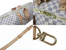 Load image into Gallery viewer, 極美品 LOUIS VUITTON ルイヴィトン ダミエ アズール キーポル55 ボストンバッグ N41429 PVC ヌメ革 ホワイト ブラウン 中古 4b000974