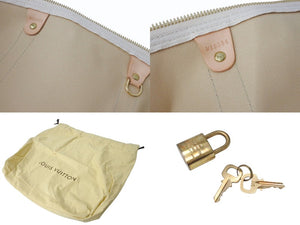 極美品 LOUIS VUITTON ルイヴィトン ダミエ アズール キーポル55 ボストンバッグ N41429 PVC ヌメ革 ホワイト ブラウン 中古 4b000974