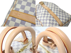 極美品 LOUIS VUITTON ルイヴィトン ダミエ アズール キーポル55 ボストンバッグ N41429 PVC ヌメ革 ホワイト ブラウン 中古 4b000974