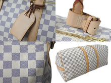 Load image into Gallery viewer, 極美品 LOUIS VUITTON ルイヴィトン ダミエ アズール キーポル55 ボストンバッグ N41429 PVC ヌメ革 ホワイト ブラウン 中古 4b000974