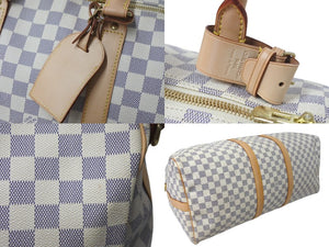 極美品 LOUIS VUITTON ルイヴィトン ダミエ アズール キーポル55 ボストンバッグ N41429 PVC ヌメ革 ホワイト ブラウン 中古 4b000974