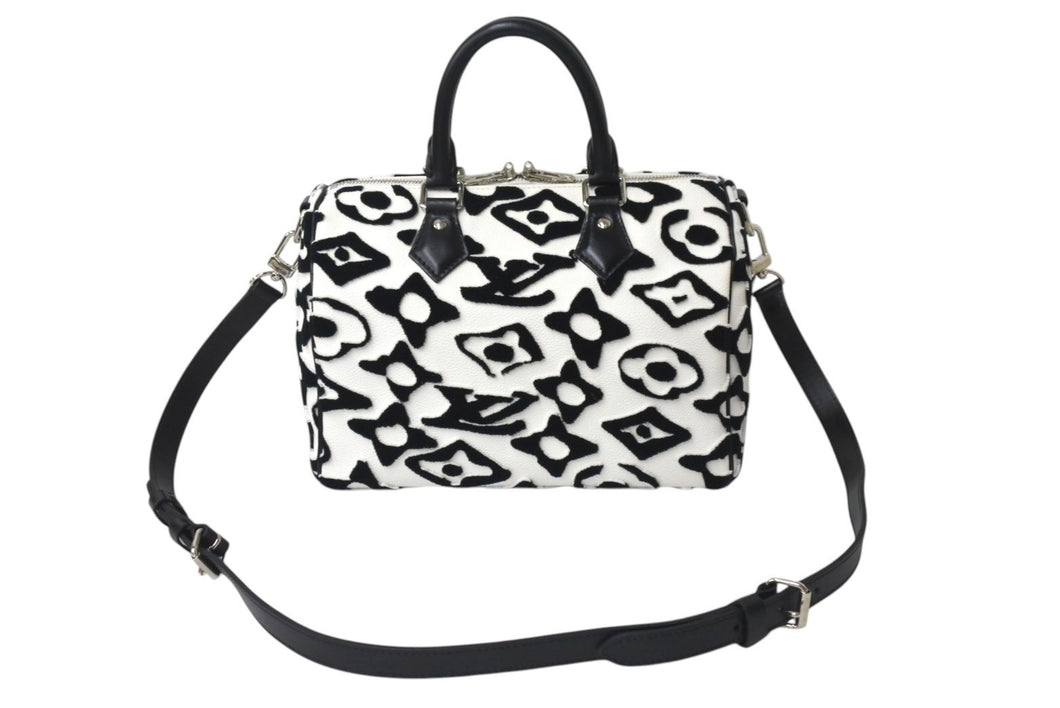極美品 LOUIS VUITTON ルイヴィトン スピーディー バンドリエール25 M45563 タフテッドモノグラム ブラック ホワイト 中古 4b000984