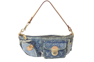極美品 LOUISVUITTON ルイヴィトン パウチィ ワンショルダーバッグ M95382 パッチワーク モノグラムデニム ブルー 中古 4b000990