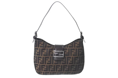 FENDI フェンディ マンマバケット ホーボー ワンショルダーバッグ 8BR036 ズッカ柄 キャンバス レザー ブラウン 美品 中古 4b000994
