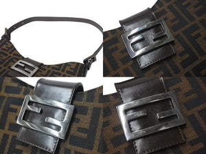 FENDI フェンディ マンマバケット ホーボー ワンショルダーバッグ 8BR036 ズッカ柄 キャンバス レザー ブラウン 美品 中古 4b000994