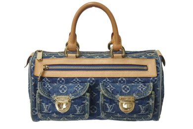 極美品 LOUIS VUITTON ルイヴィトン ネオスピーディ ハンドバッグ M95019 モノグラム デニム インディゴブルー ゴールド金具 中古 4b000998