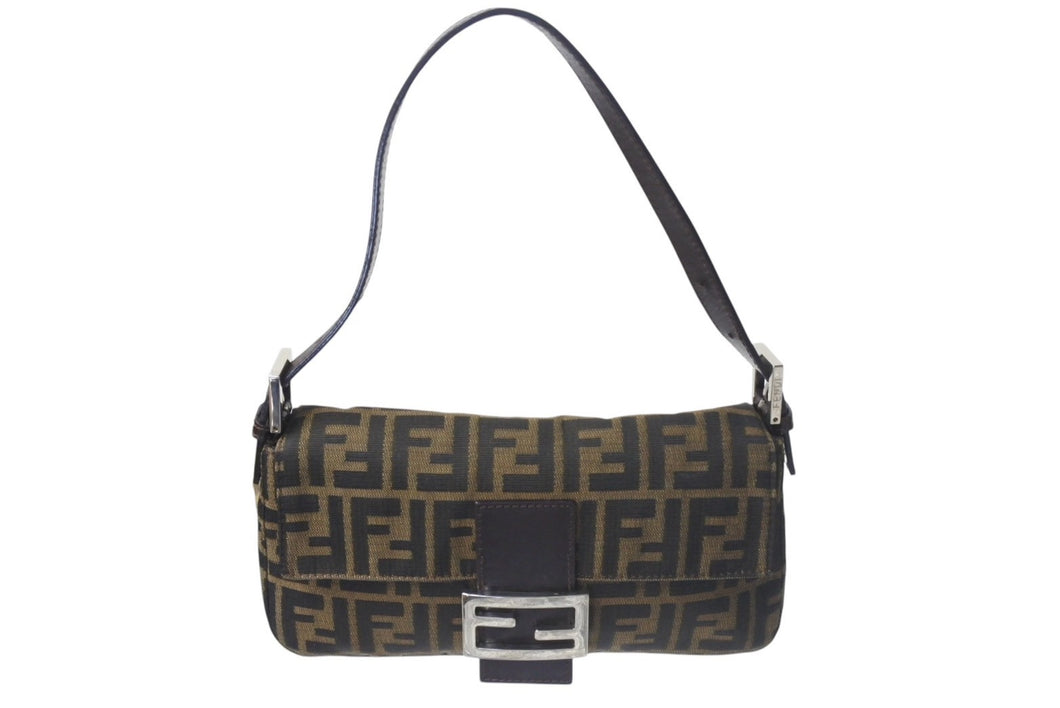 FENDI フェンディ マンマバケット ワンショルダーバッグ 26424 ズッカ柄 ブラウン シルバー金具 美品 中古 4b000999