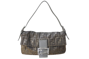 新品同様 FENDI フェンディ マンマバケット ワンショルダーバッグ 8BR600 ズッカ柄 ラインストーン ラメ シルバー ゴールド 中古 4b001002
