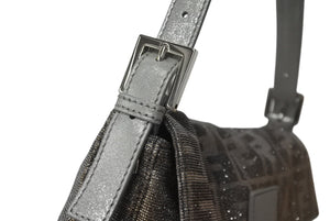 新品同様 FENDI フェンディ マンマバケット ワンショルダーバッグ 8BR600 ズッカ柄 ラインストーン ラメ シルバー ゴールド 中古 4b001002