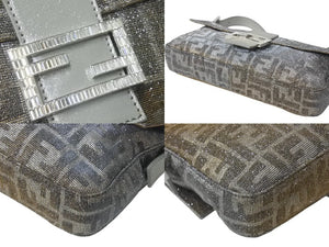 新品同様 FENDI フェンディ マンマバケット ワンショルダーバッグ 8BR600 ズッカ柄 ラインストーン ラメ シルバー ゴールド 中古 4b001002