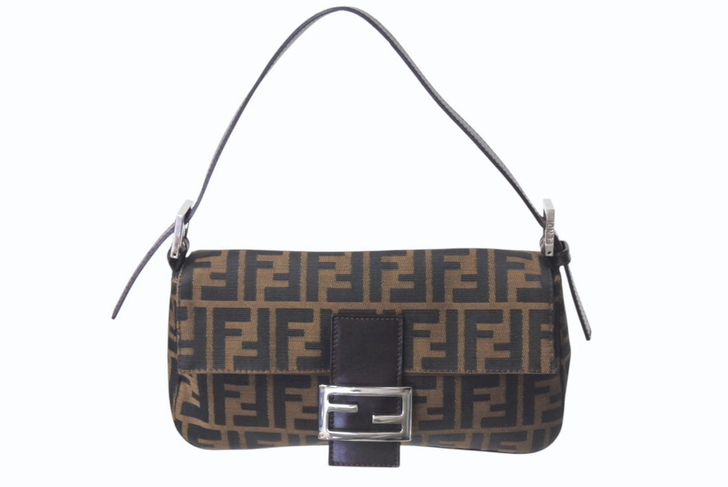 FENDI フェンディ マンマバケット ワンショルダーバッグ 26424 ズッカ柄 ブラウン シルバー金具 美品 中古 4b001007