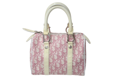 CHRISTIAN DIOR クリスチャンディオール トロッター ハンドバッグ ミニボストンバッグ BO D 0014 ホワイト ピンク 美品 中古 4b001026