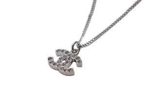 極美品 CHANEL シャネル クリアライトストーンココマークネックレス 06V刻印 重量約4.5 シルバー メタル ラインストーン 中古 4b001032