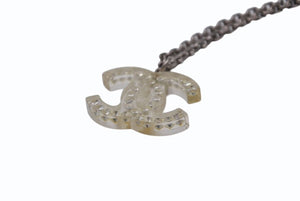 極美品 CHANEL シャネル クリアラインストーンココマークネックレス 05P刻印 重量約8.7g メタル レジン シルバー 中古 4b001063
