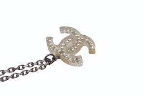 極美品 CHANEL シャネル クリアラインストーンココマークネックレス 05P刻印 重量約8.7g メタル レジン シルバー 中古 4b001063
