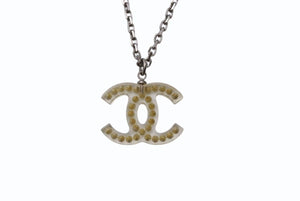 極美品 CHANEL シャネル クリアラインストーンココマークネックレス 05P刻印 重量約8.7g メタル レジン シルバー 中古 4b001063