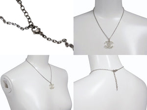 極美品 CHANEL シャネル クリアライトストーンココマークネックレス 06V刻印 重量約4.5 シルバー メタル ラインストーン 中古 4b001066