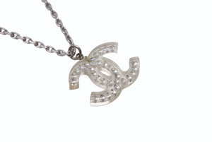 極美品 CHANEL シャネル クリアライトストーンココマークネックレス 06V刻印 重量約4.5 シルバー メタル ラインストーン 中古 4b001066
