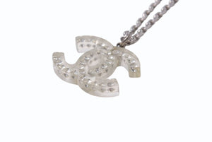極美品 CHANEL シャネル クリアライトストーンココマークネックレス 06V刻印 重量約4.5 シルバー メタル ラインストーン 中古 4b001066