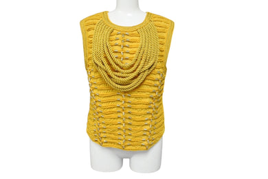 BALMAIN x H&M バルマン x H&M ノースリーブカットソー マスタード ビスコース エラスタン サイズ38 美品 中古 4b001070