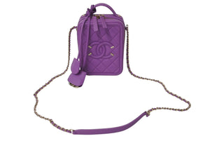 新品未使用 CHANEL シャネル バニティケース チェーンショルダーバッグ CCフィリグリー キャビアスキン シクラメンパープル ゴールド金具 29番台 AS0988 中古 4b001073