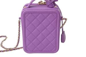 新品未使用 CHANEL シャネル バニティケース チェーンショルダーバッグ CCフィリグリー キャビアスキン シクラメンパープル ゴールド金具 29番台 AS0988 中古 4b001073