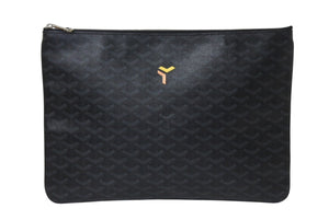 極美品 GOYARD ゴヤール セナ MM クラッチバッグ ジェットブラック ゴヤールディンキャンバス レザー シルバー金具 中古 4b001078