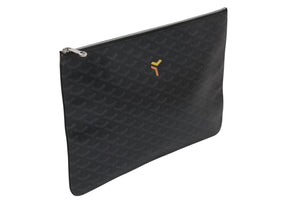 極美品 GOYARD ゴヤール セナ MM クラッチバッグ ジェットブラック ゴヤールディンキャンバス レザー シルバー金具 中古 4b001078