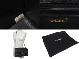 極美品 CHANEL シャネル マドモアゼル ショルダーバッグ シングルフラップ ダブルチェーン キャビアスキン ブラック ゴールド金具 3番台 中古 4b001079