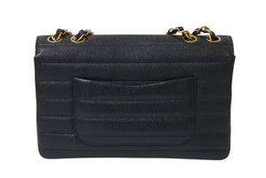 極美品 CHANEL シャネル マドモアゼル ショルダーバッグ シングルフラップ ダブルチェーン キャビアスキン ブラック ゴールド金具 3番台 中古 4b001079