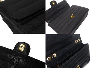 極美品 CHANEL シャネル マドモアゼル ショルダーバッグ シングルフラップ ダブルチェーン キャビアスキン ブラック ゴールド金具 3番台 中古 4b001079