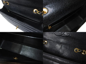 極美品 CHANEL シャネル マドモアゼル ショルダーバッグ シングルフラップ ダブルチェーン キャビアスキン ブラック ゴールド金具 3番台 中古 4b001079