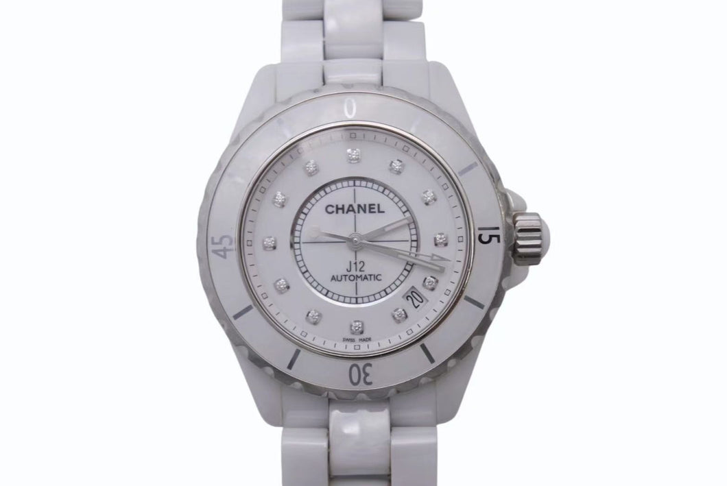 CHANEL シャネル J12 H1906 腕時計 セラミック 38mm 12Pダイヤ ホワイト 自動巻 白文字盤 美品 中古 4b001101