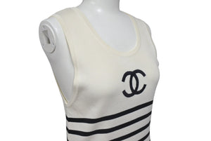 CHANEL シャネル ノースリーブ ニットワンピース サイズ38 ココマーク ボーダー アイボリー ヴィンテージ 美品 中古 4b001102