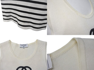 CHANEL シャネル ノースリーブ ニットワンピース サイズ38 ココマーク ボーダー アイボリー ヴィンテージ 美品 中古 4b001102