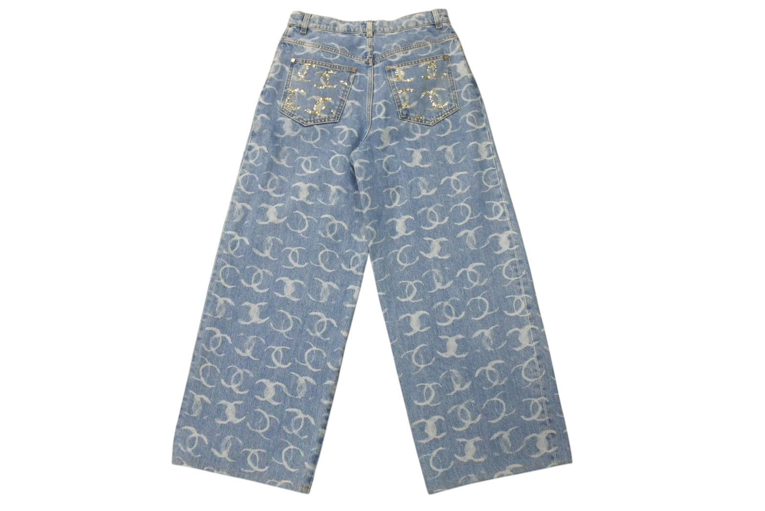 極美品 CHANEL シャネル ココマーク ワイドデニムパンツ