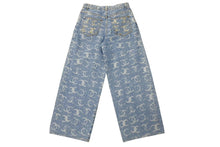 Load image into Gallery viewer, 極美品 CHANEL シャネル ココマーク ワイドデニムパンツ スパンコール刺繍 P75557V67154 コットン ブルー ゴールド サイズ36 中古 4b001103