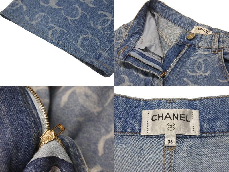 極美品 CHANEL シャネル ココマーク ワイドデニムパンツ