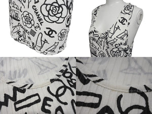 極美品 CHANEL シャネル タンクトップ ノースリーブ P61823V47215 サイズ36 グラフィティ ココマーク ホワイト ブラック 中古 4b001105