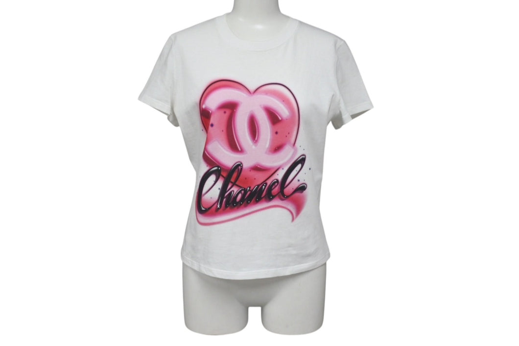 CHANEL シャネル ハートココマーク 半袖Tシャツ P74383K10851 サイズXS スプレー ラインストーン ピンク ホワイト 美品 中古 4b001109