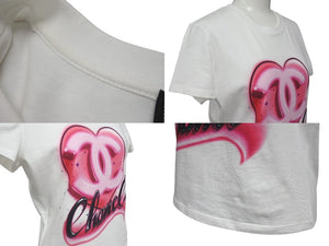 CHANEL シャネル ハートココマーク 半袖Tシャツ P74383K10851 サイズXS スプレー ラインストーン ピンク ホワイト 美品 中古 4b001109