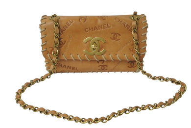 CHANEL シャネル ベースボールステッチ チェーンショルダーバッグ ココマーク エンボス加工 レザー ゴールド金具 ブラウン 美品 中古 4b001110